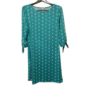 Escapada Living Shift Dress Geometric Aqua Tie Tab Sleeves Women’s Sz S